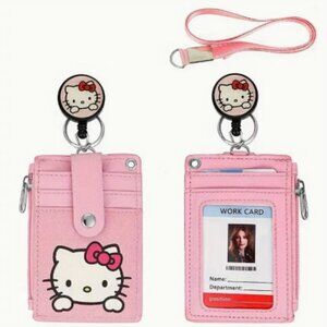 Hello Kitty Wallet Card Case ID Batch Holder Wallet Retractable Lanyard NWT